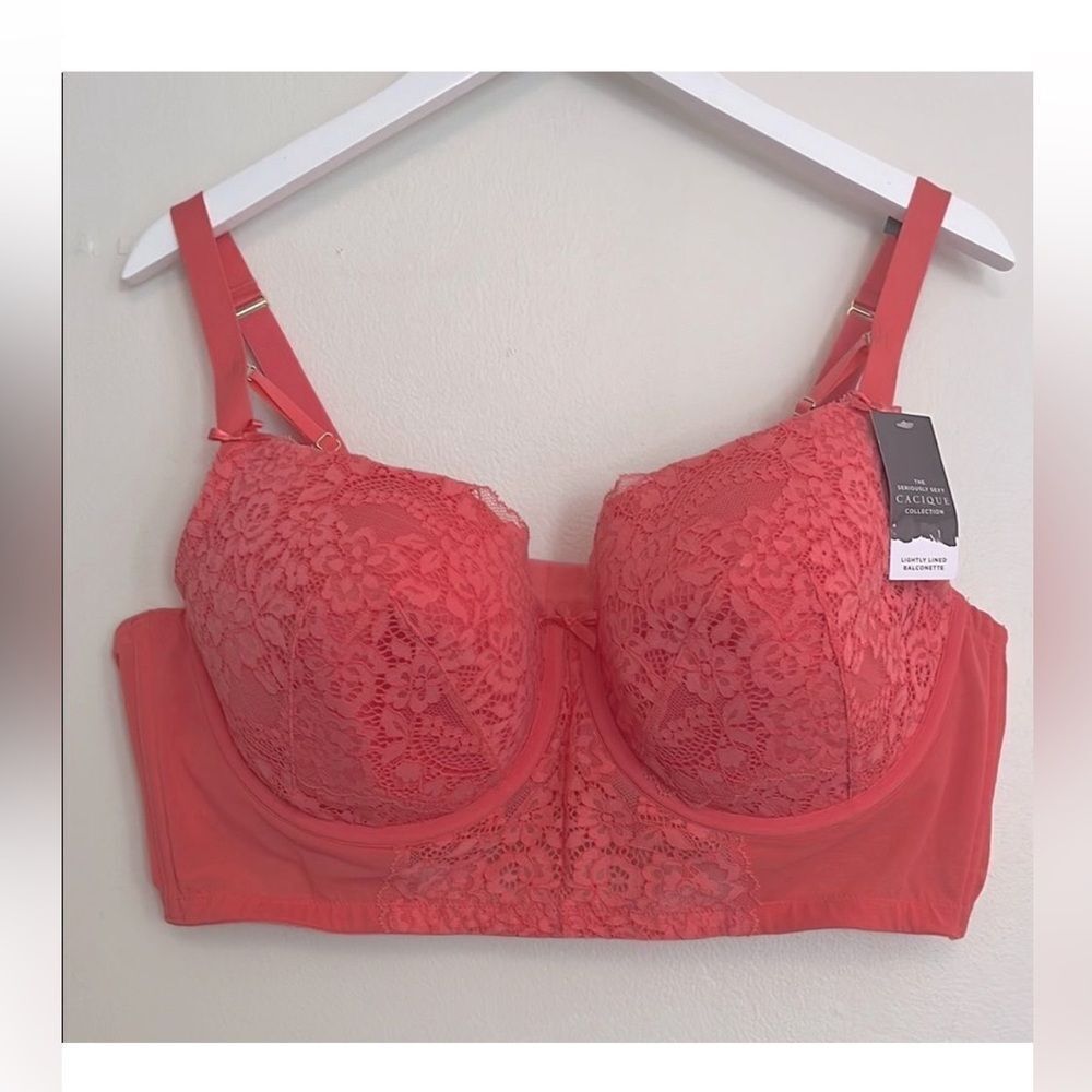 NWT Cacique Lightly Lined Balconette Salmon Pink Lace Underwire Bra 44DD
